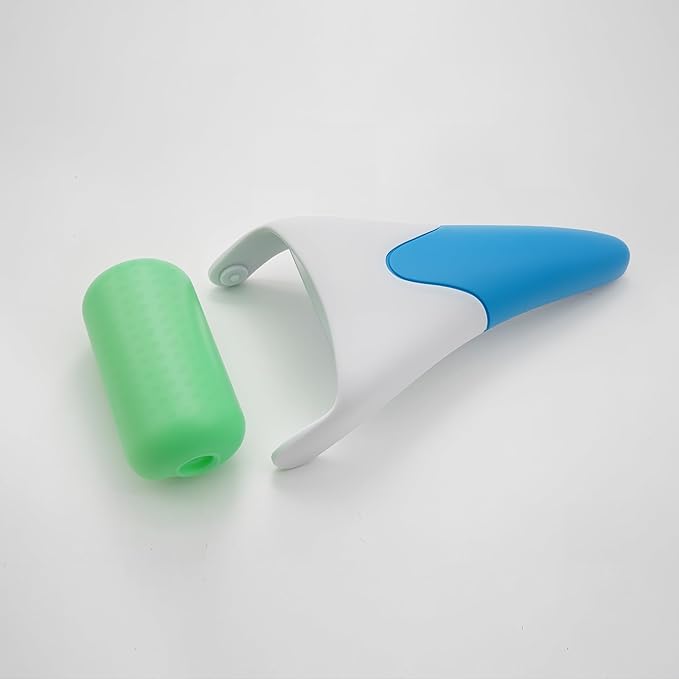 Chikoni 3 in 1 Ficial Face Ice Jade Roller and Gua Sha Tool, 100% Natural Real Jade Anti-Wrinkle Face Eye Neck Massager Tool, Reduce Wrinkles, Puffiness, Migraine, Redness, Pain and Injury (Blue)