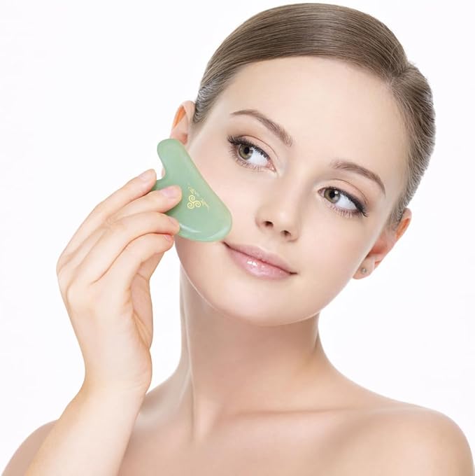 Jade Gua Sha Facial Tool – Guasha Face Massage Tool Lymphatic Drainage Massager, Face Sculpting Tool for Facial Lifting & Tightening, Anti-Wrinkles, Anti-Aging & Skin Rejuvenation (Heart Shape)