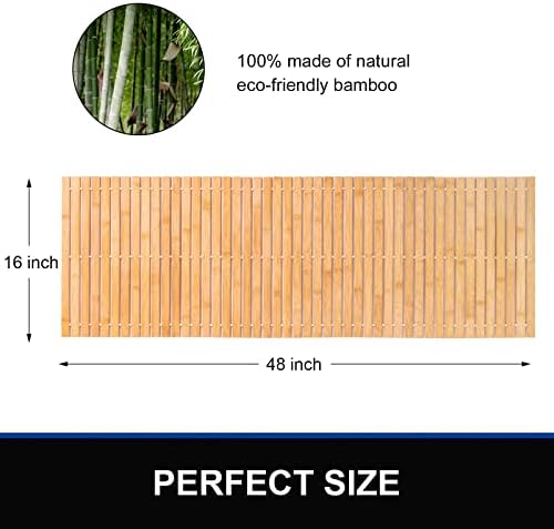 Bamboo Bath Mat Bathroom Runner Long Large Rugs Floor Wood Shower Bathtub Waterproof Non Slip Accessories 16x48 Inch Easy to Clean, Natural Bamboo, 1 pc - Image 2