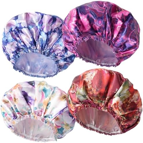 Shower Caps for Women, 4 PCS Reusable Waterproof Bath Cap by CHFONGDIRECT