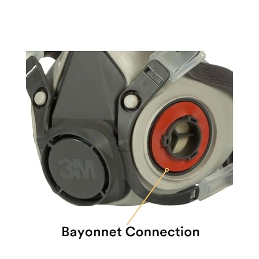 3M Half Facepiece Reusable Respirator 6200, NIOSH, Four-Point Harness, Comfortable Fit, Dual Airline Supplied Air Compatible, Bayonet Connections, Painting, Sanding, Cleaning, Medium