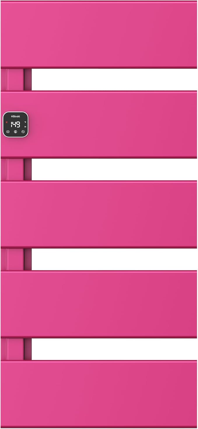 Electric Towel Warmer, Heated Towel Rack with Thermo Control and Timer, Fast Heating Towel Rail for Bathroom with Memroy Function, Work with Smart Plug, Left-Wiring, 5 Panel, Pink