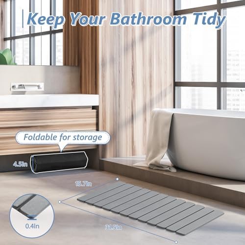 AWW Foldable Stone Bath Mat, Diatomaceous, 31.5"x15.7", Grey - Image 6