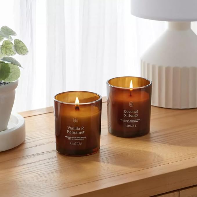 Threshold lidded Glass Jar Candle, 4.5 oz, Set of 2 (Vanilla & Bergamot - Coconut & Honey)