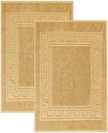 Superior Heavyweight Cotton Bath Mats, Bath Rugs For Bathroom Accessories, Washable Rug For Shower, Bath, Toilet, Modern Decor, No Backing, Luxury Hotel And Spa Quality, Set of 2, 22" x 35", Gold by SUPERIOR