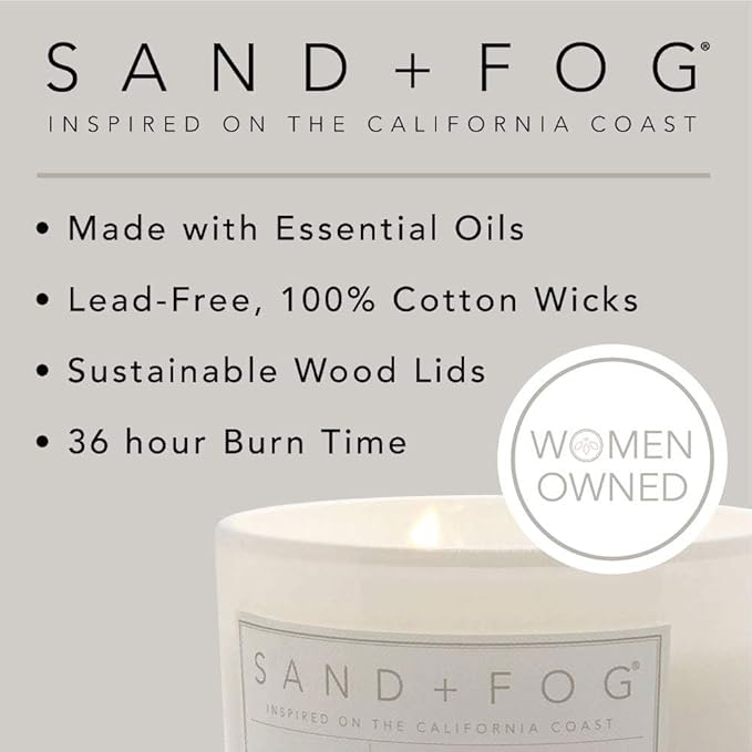Sand + Fog Scented Candle - Pine & Eucalyptus – Additional Scents and Sizes – 100% Cotton Lead-Free Wick - Luxury Air Freshening Jar Candles - Perfect Home Decor – 12oz