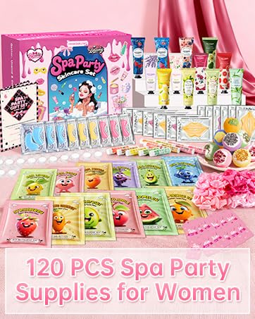 Spa Party Supplies for Women, 12 PCS Spa Party Favors Include Face Masks Skincare, Hand Cream, Lip Balm, Under Eye Patches, Lip Mask and Foot Bath Bombs for Birthday Sleepover Party