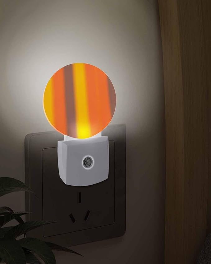 Night Lights Auto Sensor Burnt Orange Yellow Night Light Gradient Color Stripe Round Lamp Plug-in LED Nightlights Dusk to Dawn for Living Room Bedroom Bathroom Hallway Wall Decor