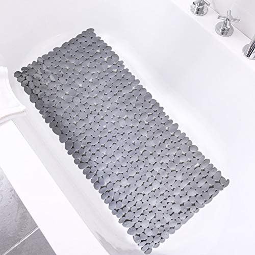 Pebble Shower Mat for Bathtub Non Slip Mat 35"X16" with Suction Cups,Grey by HOME