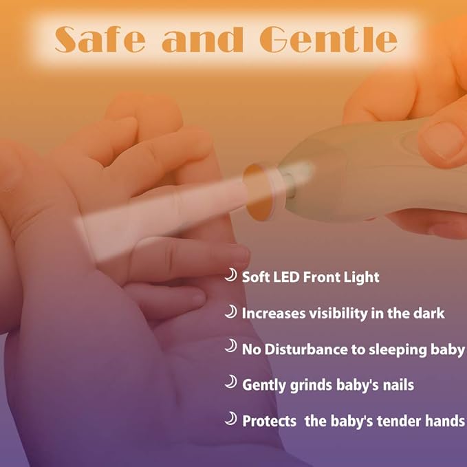 Baby Nail Trimmer Electric Nail File Baby Nail Clippers, 20 in 1 Safe Nail Filer Grinder Kit for Newborn Infant Toddler Kids or Adults Toes Fingernails Care Trim Polish, Led Light and Grinding Heads