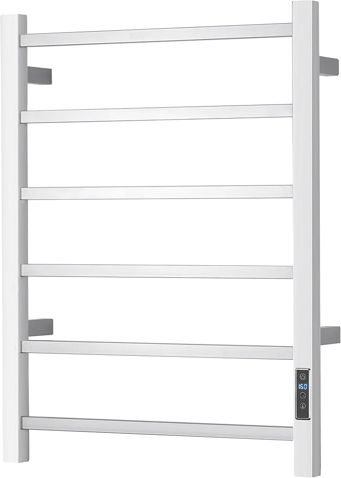 Electric Heated Towel Warmer - Wall Mounted Bathroom Towel Rack, Plug-in Design & Stainless Steel Brushed with Timer & Temperature Control 6 Bar