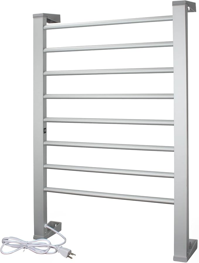 ELEGANTLIFE Electric Towel Warmer for Bathroom, Heated Towel Rack with Timer & Auto Shut-Off, Freestanding or Wall-Mounted Aluminum 8-Bar Design for Towels and Bath Sheets