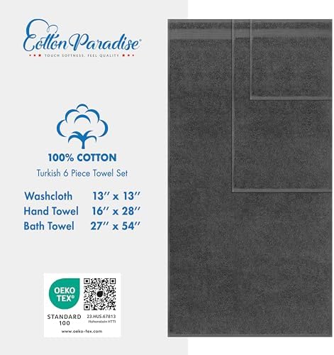 Cotton Paradise Towel Set of 6, 2 Bath Towels, 2 Hand Towels and 2 Washcloths Towels for Bathroom Sets, Smoke Gray - Image 4
