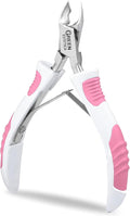 Cuticle Trimmer with Non-Slip Grip Handle Professional Stainless Steel Cuticle Cutter Sharp Blades Double Spring Cuticle Nippers for Nail Care Pedicure Manicure Nail Tools (White/Pink)