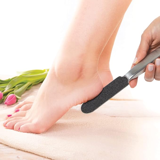 ForPro Professional Collection Stainless Steel Pedi File Kit - 100% Sanitizable Pedicure File for Heels and Feet - Includes Six Black 80 Grit and Six White 180 Grit Refill Strips- 8.5" L