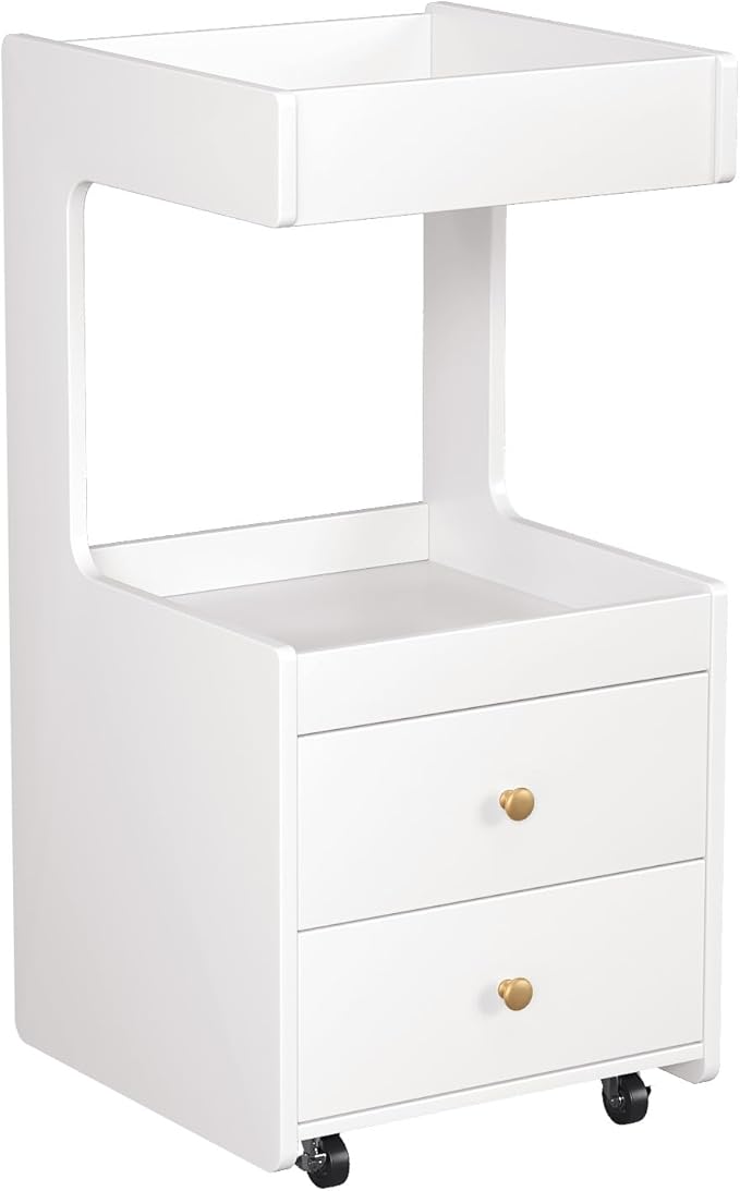 Salon Trolley Cart, Esthetician Cart with 2 Drawer & 2 Trays, 2 Lockable Wheels Hair Styling Station, Tool Organizer Storage Cabinet for Beauty Spa Barbershop, White