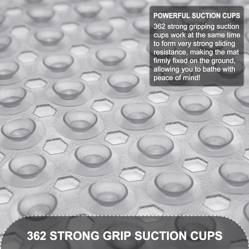 TEESHLY Upgrade Bath Tub and Shower Mats, Non Slip 40 x 16 Inch Extra Large Bathtub Mat, Machine Washable Bathmat with Drain Holes, Suction Cups for Bathroom Floor, Clear Gray - Image 3