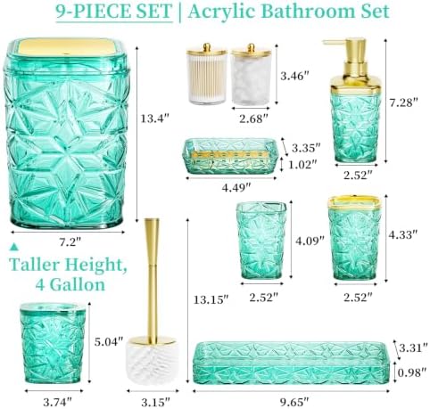 Bathroom Accessory Set, 9-Piece Teal Bathroom Set with Trash Can, Toilet Brush, Soap Dispenser, Soap Dish, Toothbrush Holder, Tumbler, Q-tip Holders & Tray, for Hotel/Apartment, Housewarming Gift - Image 7