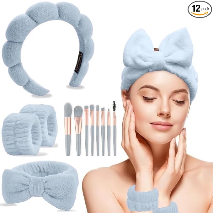 CAZYTOYZ Sponge Spa Headbands for Women Wristband Set Puffy Makeup Brush Headband Set for Washing Face Soft Towel Skin Care Head Band Cute Hair Band Shower