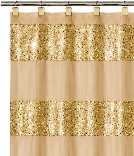 Zahari Home 13pc Sinatra Bathroom Shower Curtain Set - Gold Curtain & 12 Champagne Hooks - Luxury Fabric Bling Unique Beautiful Set - Image 4