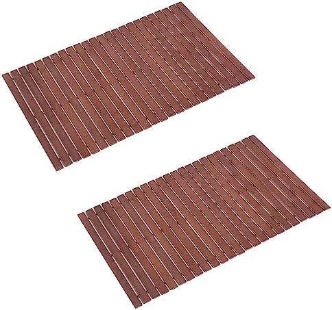 Bath Mat Bathroom Rugs Floor Wood Shower Bathtub Waterproof Non Slip Walnut Accessories 16x24 Inch Easy to Clean, 2 pcs by Fovlaurs