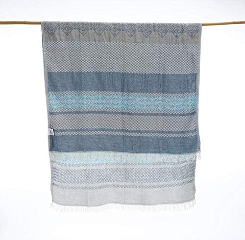 Turkish Bath Towel 100% Cotton Eco-Friendly Quick Dry Travel Sauna Spa Beach Pool (35 x 70 inches) Soft Absorbent Decorative Peshtemal Towels (Blue Aquarius)