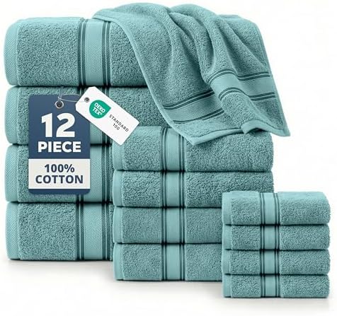 LANE LINEN Bath Towel Set 100% Cotton 12 Piece Soft Absorbent - Teal by LaneLinen