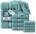 LANE LINEN Bath Towel Set 100% Cotton 12 Piece Soft Absorbent - Teal by LaneLinen