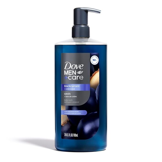 DOVE MEN Moisturizing Body Wash | #1 Dermatologist Body Wash for Men, Sulfate Free, Paraben Free, & Dye Free | Blackcurrant + Cedarwood, 26oz (Pack of 4)