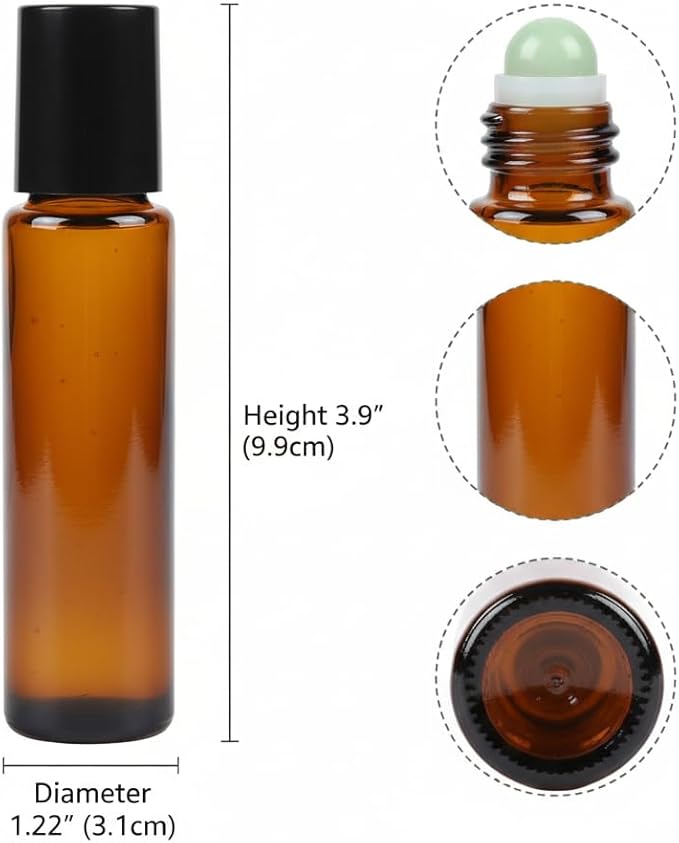 2 PCS 30ml Amber Glass Roll On Bottles with Jade Roller Ball - Refillable Essential Oil Bottles, Leak-Proof Rollerball Applicators for Perfume, Aromatherapy, DIY Skincare & Deodorant Containers(Green)