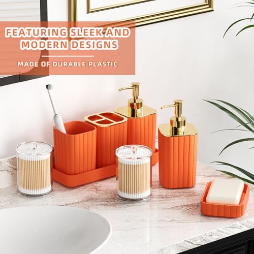 XLHOMO Bathroom Accessories Set - 25PC Bathroom Sets with Shower Curtain and Rugs, Orange Bathroom Accessories with Trash Can, Soap Dispenser, Soap Dish & Toilet Brush - Image 4