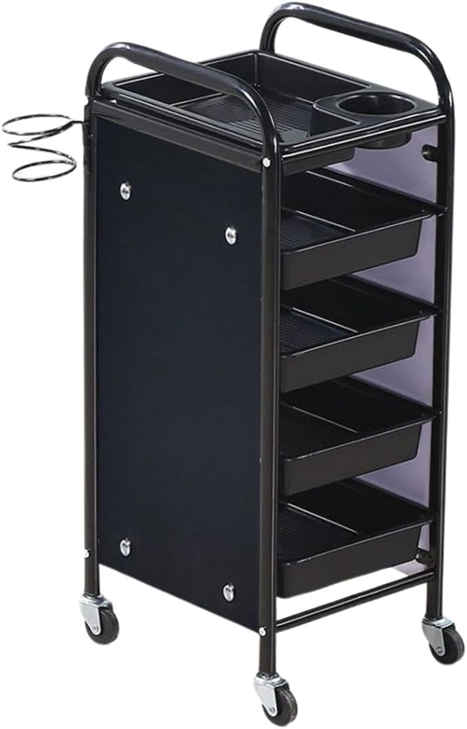 ELITE BAY-Hairdressing Trolley- Metal Salon Rolling Cart Organizer.Durable Beauty Storage Unit with Wheels.Multi-Tier Tray System for Hair Tools, Makeup & Spa Essentials.Black & Gold Finish