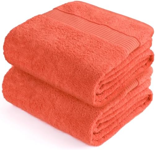 Cotton Paradise 100% Cotton Turkish Towel Set, Soft Absorbent Quick Dry, 2 Piece 35x70 Bath Sheet Set, Coral - Image 6