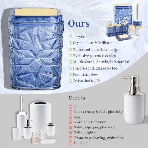 Bathroom Accessory Set, 9-Piece Blue Bathroom Set with Trash Can, Toilet Brush, Soap Dispenser, Soap Dish, Toothbrush Holder, Tumbler, Q-tip Holders & Tray, for Hotel/Apartment, Housewarming Gift - Image 7
