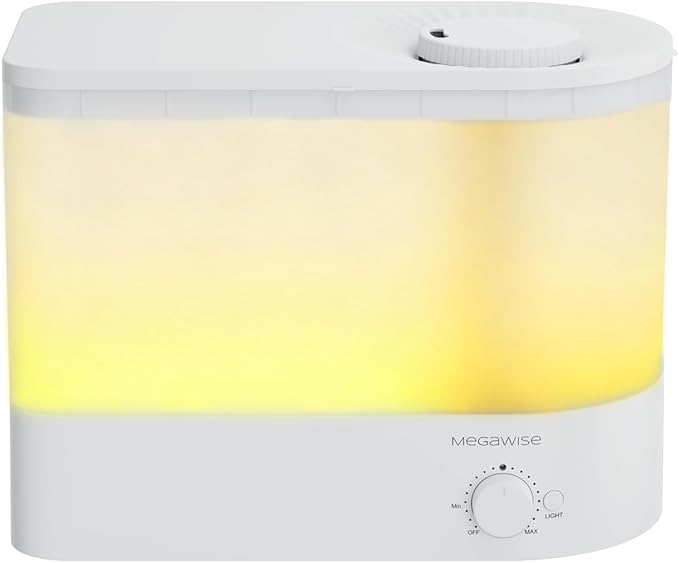 Megawise Cool Mist Ultrasonic Humidifier, Adjustable Mist Control, Quiet Operation, With a 6L top-fill tank and 50-hour runtime(White)