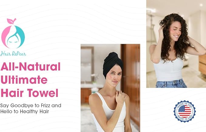 Hair RePear The Ultimate Hair Towel – Standard 21" x 44" Cotton Hair Towel for Wet Hair, Anti-Frizz Microfiber Alternative, Reduces Breakage, Gentle Fast Drying, No-Slip Fit