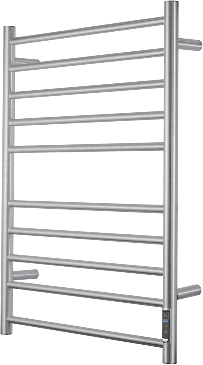 Heated Towel Racks for Bathroom, Wall Mounted Electric Towel Warmer Racks with Timer & Temperature Control, 10 Bar Stainless Steel Towel Heater for Bathroom, Brushed Silver, Plug-in