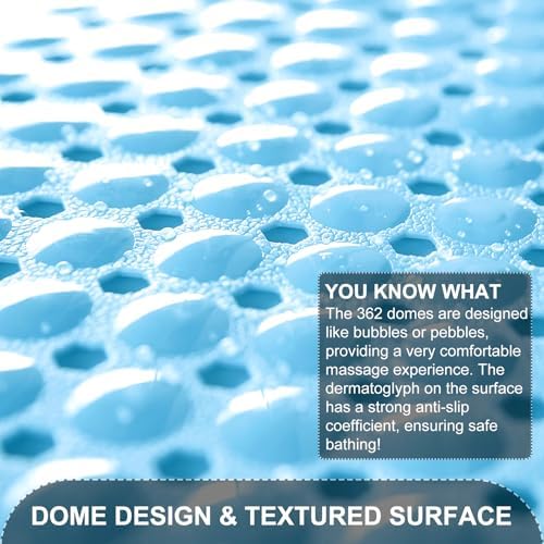 TEESHLY Bath Tub Shower Mat, Non Slip Bathtub Floor Liner Mats with Suction Cups and Drain Holes, Machine Washable Bathmat for Bathroom Floor Safety, 40 x 16 Inch, Sky Blue - Image 2