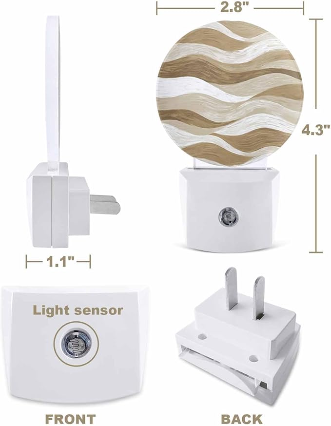 Night Lights Auto Sensor Brown Ocean Waves Night Light Abstract Mountain Stripes Round Lamp Plug-in LED Nightlights Dusk to Dawn for Living Room Bedroom Bathroom Hallway Wall Decor