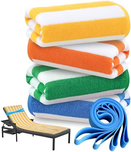 Genovega 4 Packs Oversized Stripe Beach Towel Thin Set for Women Men in Absorbent Big Extra Large XL Clearance Travel Family Toweling Accessories Essentials Adults Gift by genovega