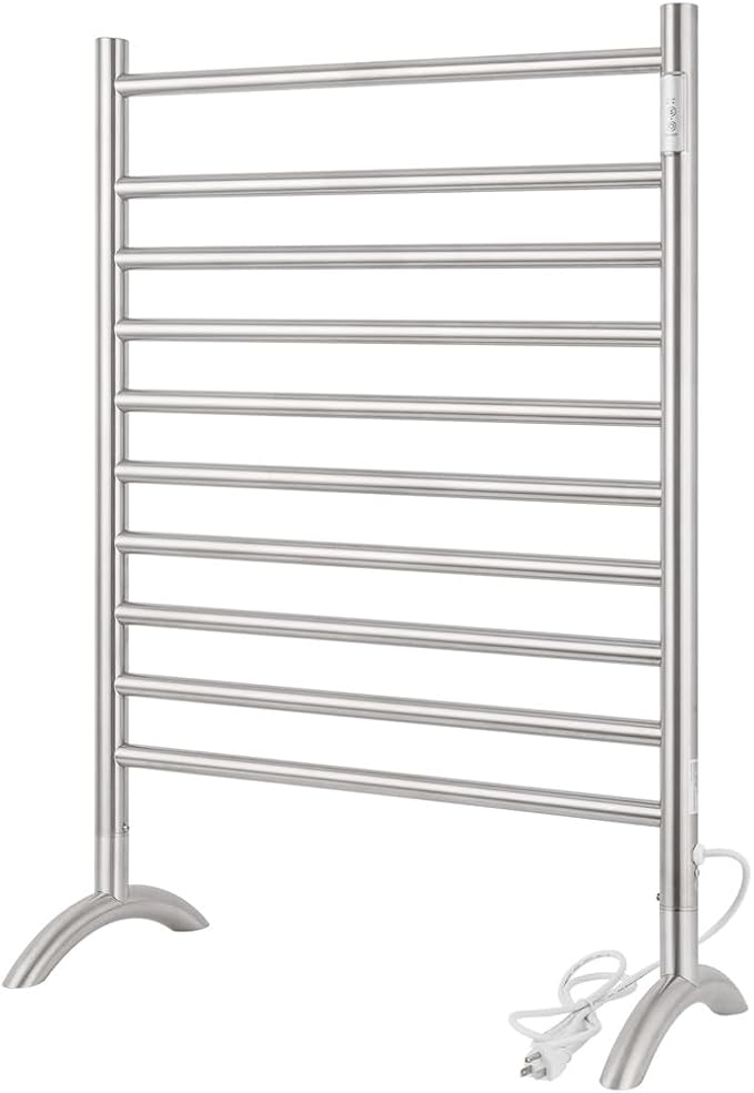 Freestanding Towel Warmer 10 Bars Plug-in Option 3 Working Modes Brushed Stainless Steel 24" W 34" H