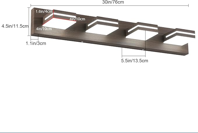 SineRise LED Modern Bathroom Vanity Light Fixtures (4-Light, 30-Inch), Brown Wood Painted Modern Acrylic Bathroom Wall Lighting Fixtures Over Mirror (Cool White 6000K)