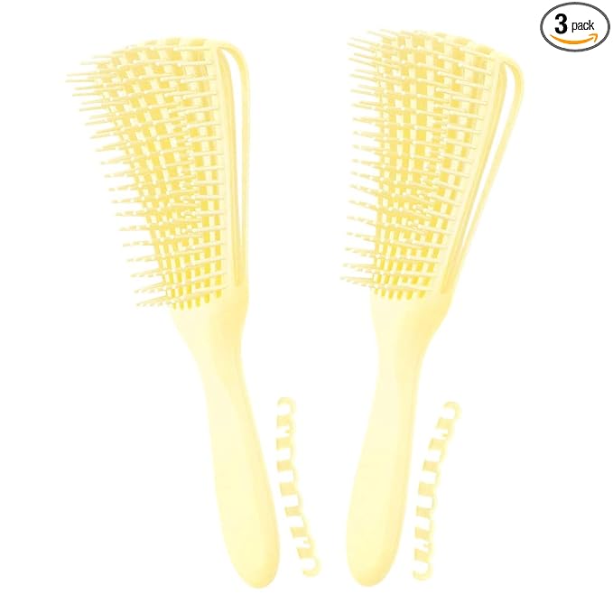 Detangling Brush for Afro America/African Hair Textured 3a to 4c Kinky Wavy/Curly/Coily/Wet/Dry/Oil/Thick/Long, Knots Detangler Scalp Massage Comb Hair Detangler for Women (2 pcs, Beige-Beige)