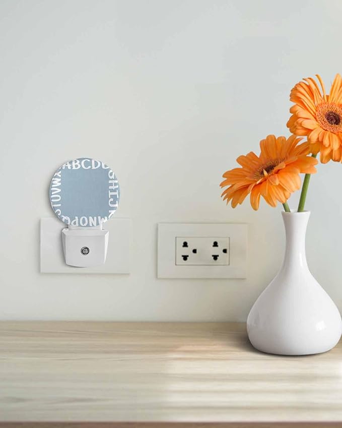 Night Lights Auto Sensor Alphabet Night Light Teal Blue Modern Minimalist Letter Round Lamp Plug-in LED Nightlights Dusk to Dawn for Living Room Bedroom Bathroom Hallway Wall Decor