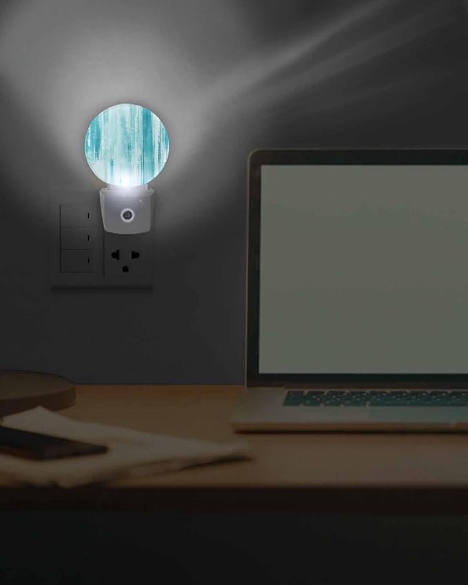 Night Lights Auto Sensor Teal Abstract Graffiti Night Light Art Painting Round Lamp Plug-in LED Nightlights Dusk to Dawn for Living Room Bedroom Bathroom Hallway Wall Decor