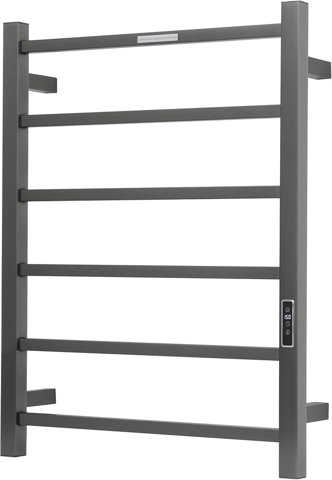 Heated Towel Racks for Bathroom, Wall Mounted Electric Towel Warmer Racks with Timer & Temperature Control, Stainless Steel Towel Heater for Bathroom (Square-Gunmetal Grey 6 Bars)