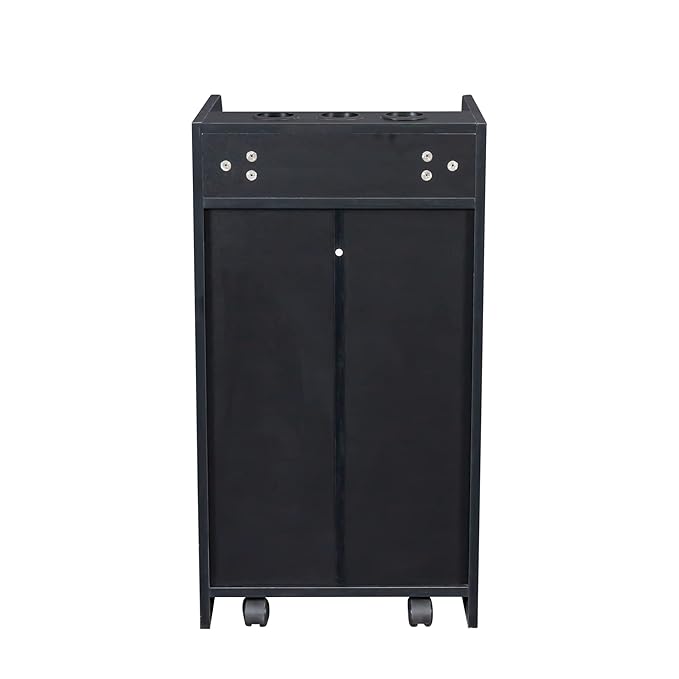 SSLine Modern Salon Station Black Floor Stand Styling Sation Wood Salon Cabinet for Hair Stylist Barber Shop Classic Beauty Spa Storage Table with Drawers,Cupboard and Tool Insert Holes