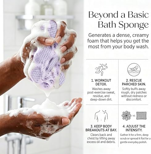 UJFQBH Authentic African Net Sponge 3 Pack, Exfoliating Body Scrubber for Gentle Daily Exfoliation, Deep Cleansing Back Scrubber for Hard to Reach Areas, Quick Drying Shower Essential Ocean Blue - Image 3