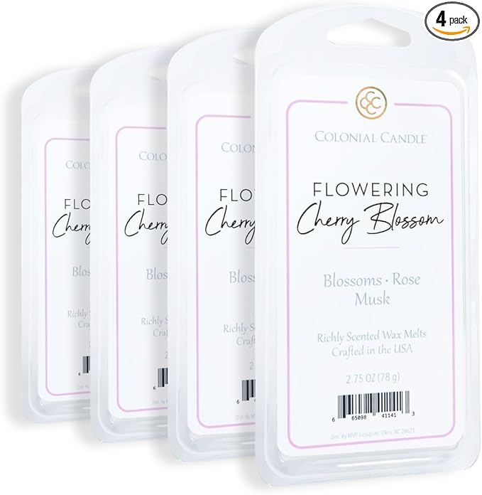 Colonial Candle Flowering Cherry Blossom Scented Wax Melts, Wax Melt Warmer Cubes, Long Lasting Scented Wax Warmer Cubes, 4 Pack, 6 Cubes Each - Made in The USA