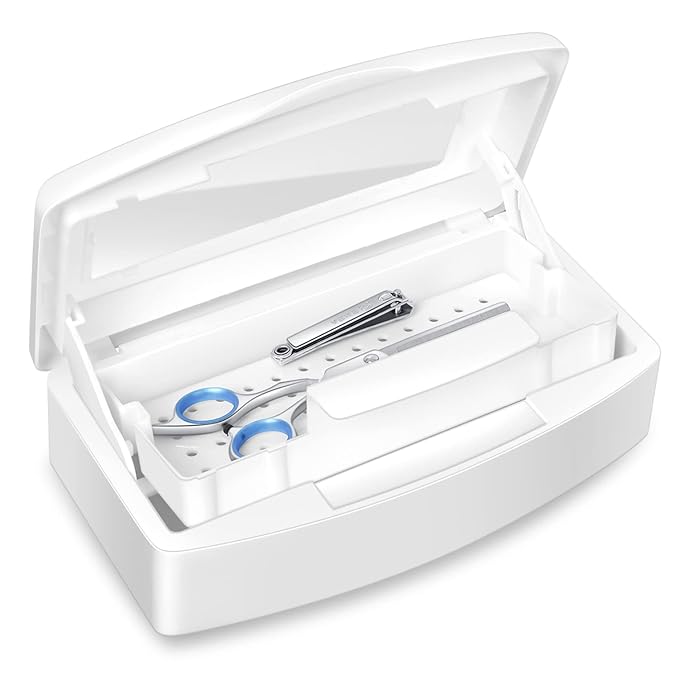Plastic Sterilizing Tray-Sterilization Tray,Clean Sterilizer Box Storage Organizer for Nail,Tweezers,Hair Salon,Spa & Cutter Manicure Equipment-Clear Lid (Thickened - white)
